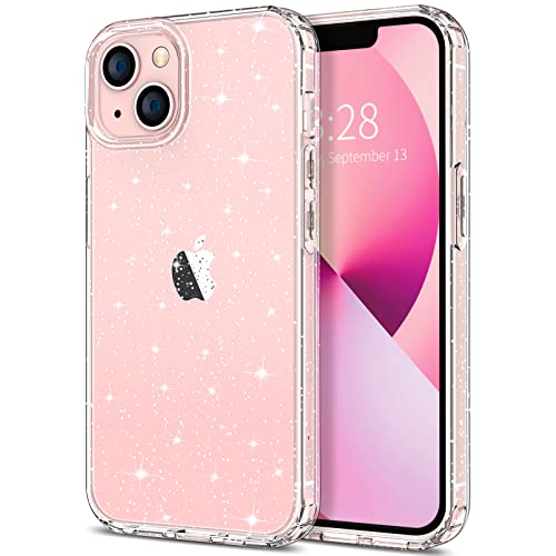Hython Case for iPhone 13 Case Glitter, Cute Sparkly Clear Glitter Shiny Bling Sparkle Cover, Anti-Scratch Soft TPU Thin Slim Fit Shockproof Protective Phone Cases for Women Girls, Clear Glitter