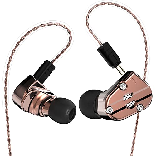 RevoNext QT5 in Ear Monitor Dual Driver Earbuds Wired HiFi Stereo Wired Headphones Noise Isolating Metal Shell Ear Monitors Musicians with MMCX Detachable Cables Audiophile Earphones