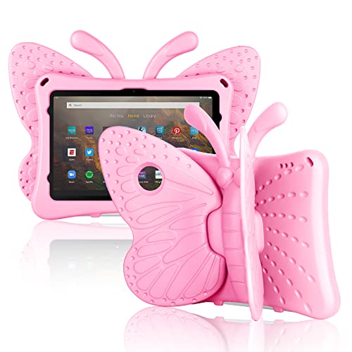 Foluu for All-New Amazon Fire HD 10 and Fire HD 10 Plus (11th Generation, 2021 Release), Fire HD 10 2021 Kids Case, Butterfly Non-Toxic EVA Shockproof Case with Kickstand for Fire HD 10 2021 (Pink)