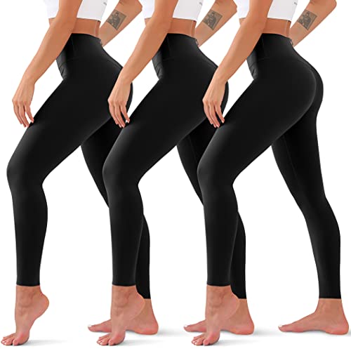QUXIANG 3 Pack Leggings for Women Tummy Control High Waisted No See Through Squat Proof Workout Sports Yoga Pants Best for Athletic Running Gym 4 Way Stretch Buttery Soft (Black/Black/Black, 2XL)