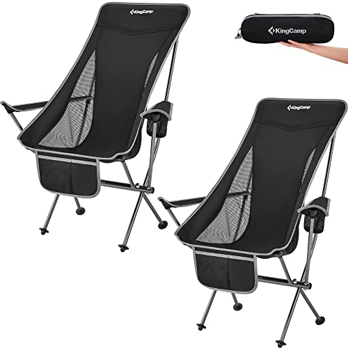KingCamp Ultralight High Back Folding Camping Chairs Adults with Armrest, Upgrade All-Aluminum Alloy Bracket, 2 Pack Lightweight Camping Chair Camp Compact Portable Outdoors with Carry Bag