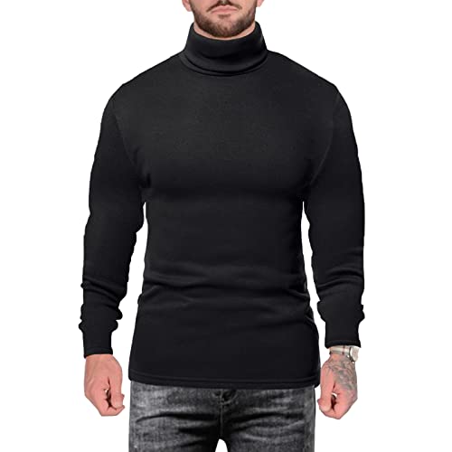 MorwenVeo Men’s Turtleneck Long Sleeve Pullover Thermal Underwear Slim Fit Soft Base Layer Shirt Solid Stretch Shirts Black