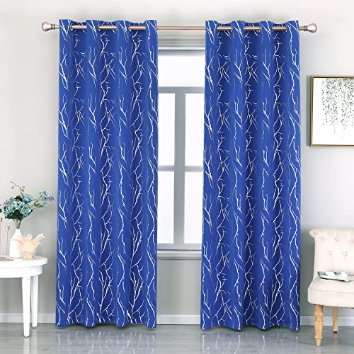 SMWDECOR Royal Blue Silver Blackout Curtains 84 Inch Length for Living Room,Room Darkening Curtains Grommet Energy Saving Thermal Window Treatment Drapes for Bedroom/Guest Room Studio 2 Panels Set