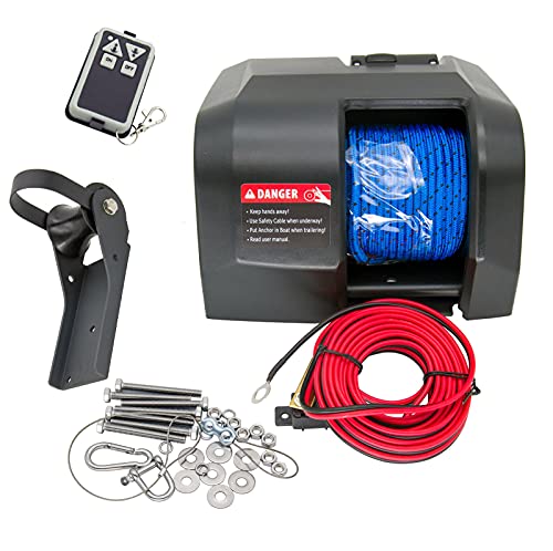 Electric Anchor Winch,Boat Anchor Wench 12V Marine Saltwater Anchor Windlass Kit with Wireless Remote Control Anchors Up to 25 LBS (Black)