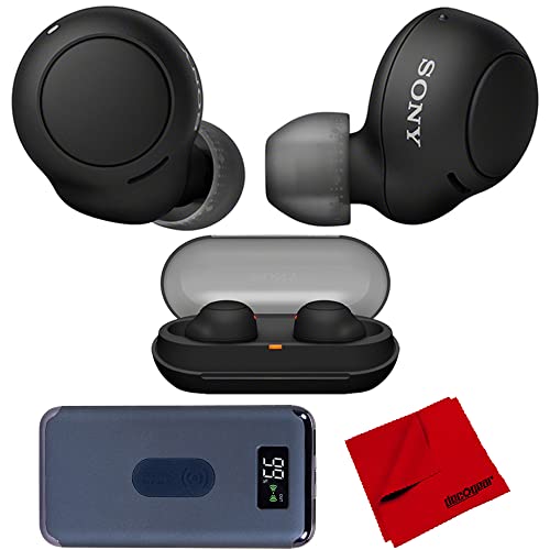 Sony WFC500/B Truly Wireless in-Ear Headphones, Water Resistant, Black Bundle with Deco Gear Portable Charger and Deco Gear Microfiber Cleaning Cloth