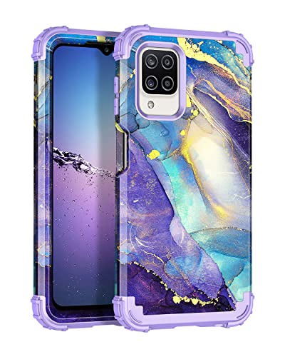Rancase for Galaxy A12 Case,Three Layer Heavy Duty Shockproof Protection Hard Plastic Bumper +Soft Silicone Rubber Protective Case for Samsung Galaxy A12,Purple