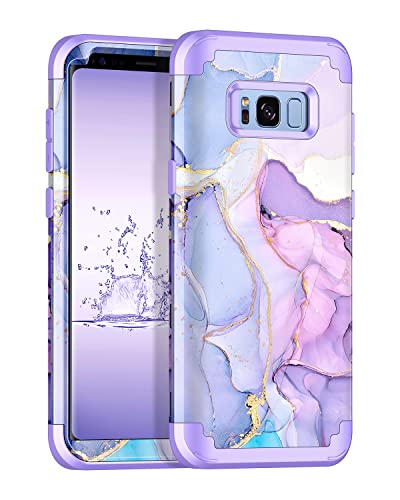 Miqala for Galaxy S8 Case,Marble Design Three Layer Heavy Duty Shockproof Hard Plastic Bumper +Soft Silicone Rubber Protective Case for Samsung Galaxy S8,Purple