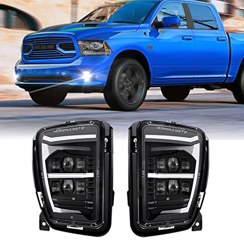 Z-OFFROAD LED Fog Lights w/ White DRL Compatible with 2013-2018 Dodge Ram 1500 Bumper Driving Lamps Replacement Assembly Kit – Black