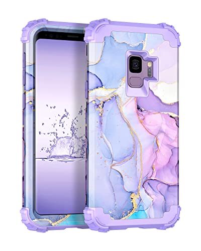 Miqala for Galaxy S9 Case,Marble Design Three Layer Heavy Duty Shockproof Hard Plastic Bumper +Soft Silicone Rubber Protective Case for Samsung Galaxy S9,Purple