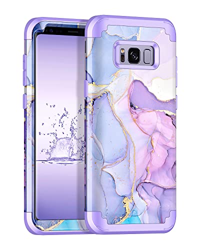 Miqala for Galaxy S8 Plus Case,Marble Design Three Layer Heavy Duty Shockproof Hard Plastic Bumper +Soft Silicone Rubber Protective Case for Samsung Galaxy S8 Plus,Purple