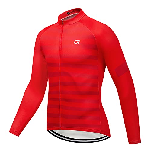 Coconut Ropamo CR Men’s Long Sleeve Cycling Jersey with Zipper Pockets Bike Shirt Cycle Clothing Quick Dry Breathable (XL, Red)