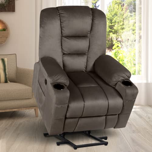 CDCASA Power Lift Recliner Chair for Elderly Electric Massage Sofa with Heated Vibration,Side Pockets,Cup Holders, USB Ports,Massage Remote Control,Fabric Living Room Reclining Bed (Dark Grey)