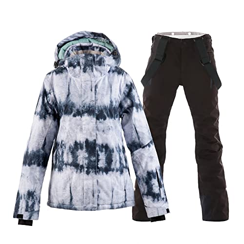 MOUS ONE Women’s Ski Jackets and Pants Set Waterproof Snowboard Snowsuit Colorful Winter Warm Snow Coat Suit Windproof Insulated(Gray+Black, S)
