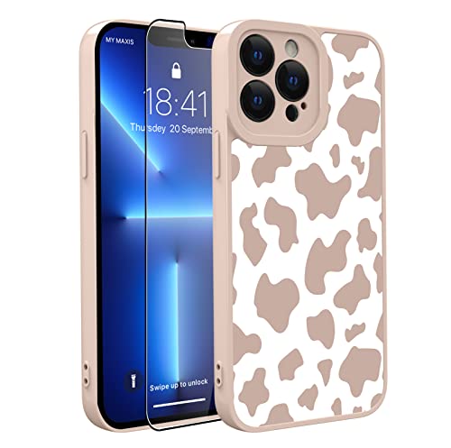 OOK Compatible with iPhone 13 Pro Max Case Cute Cow Print Fashion Slim Lightweight Camera Protective Soft Flexible TPU Rubber for iPhone 13 Pro Max with [Screen Protector]-Pink