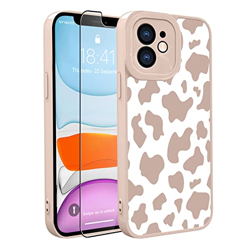 OOK Compatible with iPhone 11 Case Cute Cow Print Fashion Slim Lightweight Camera Protective Soft Flexible TPU Rubber for iPhone 11 with [Screen Protector]-Pink