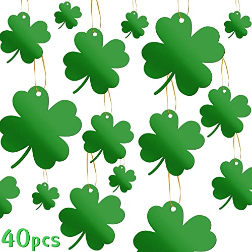 40 Pieces St Patrick’ s Day Shamrock Ornaments Shamrocks Hanging Decoration for St Patrick’ s Party Supplies (1.57 Inch, 3.15 Inch, 4.72 Inch, 6.3 Inch,Glossy Material)
