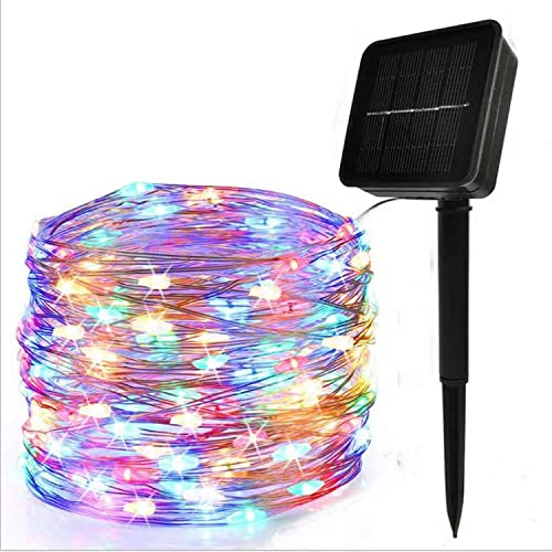 HONG BA- 39 FT 100 Lights, 8 Kinds of Multi-Function Lights, Solar LED String Lights, Christmas, Wedding Party Holiday Home Garden Decoration, Solar Automatic Light Perception (Multi-colored39 FT)