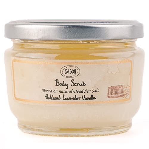 Sabon Body Scrub — Patchouli Lavender Vanilla | Exfoliating Dead Sea Salt Body Scrub | Patchouli, Lavender, Vanilla | For All Skin Types | 11.3 Oz