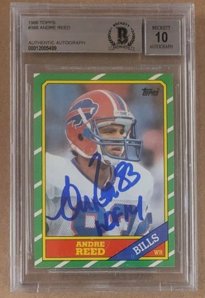 Autographed 1986 Topps Andre Reed Buffalo Bills Rookie card #388 BAS Beckett Slabbed Autograph Graded 10