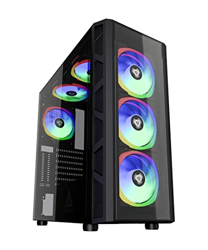 Apevia GD-PRO-BK Guardian Pro Mid Tower Gaming Case with 2 x Tempered Glass Panel, 2 x Vertical Graphics Card PCI-E Slots, Top USB3.0/USB2.0/Audio Ports, 6 x RGB Fans, Black Frame