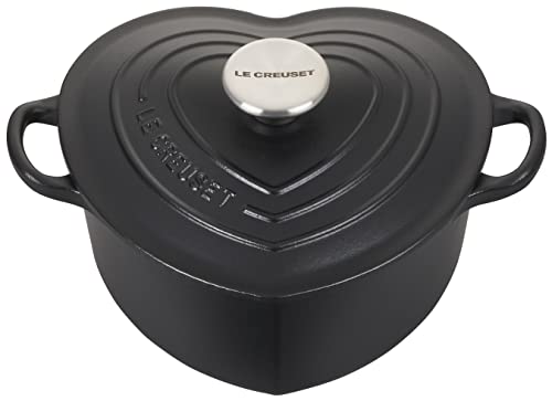 Le Creuset Signature Enameled Cast Iron Figural Heart Cocotte, 2 Quart, Licorice with Stainless Steel Knob