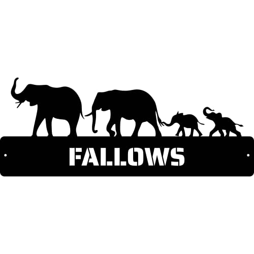 Elephant Family Custom Metal Sign – Last Name Wall Decor Sign Animal Lovers – Personalized Family Name Sign for Parents and Kids – Made in USA Metal Wall Art Decorative Accent Home with Sizes Colors