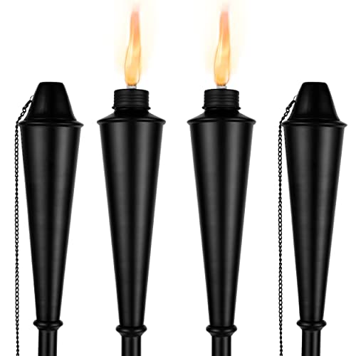 BIRDROCK HOME 4pk Mallorca Outdoor Torches – Easy to Refill Citronella – 13oz – Flame Light Torch – Backyard Outside Patio Lighting – Metal Lamp – Decorative Urban Lantern (4)