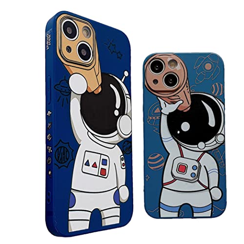 BeeTag Soft Silicone Case for iPhone 13 6.1 Inch with Wrist Lanyard Strap,Space Astronaut Design TPU Cartoon Graphics Bumper Shockproof Anti-Slip Protective Cover (LSJ),LANSJ