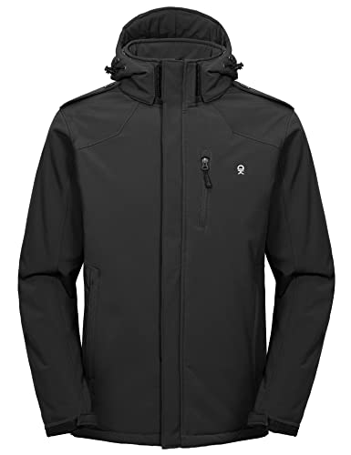Little Donkey Andy Men’s Warm Winter Softshell Jacket Windproof Mountain Ski Fishing Coat with Removable Hood Black XXL