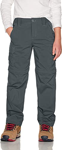 CQR Kids Youth Hiking Cargo Pants, UPF 50+ Quick Dry Convertible Zip Off Pants, Outdoor Camping Pants, Convertible Charcoal, X-Small