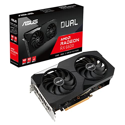 ASUS Dual AMD Radeon™ RX 6600 8GB GDDR6 Gaming Graphics Card (AMD RDNA™ 2, PCIe 4.0, 8GB GDDR6 memory, HDMI 2.1, DisplayPort 1.4a, Axial-tech fan design, 0dB technology)