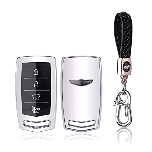 CEBAT FOB Key Case Cover Protector, TPU Keyless Entry Remote Control Holder With Key Chain, 4 Buttons Keychain Shell For Hyundai Genesis 2017 2018 2019 2020 G70 G80 G90-Silver | The Storepaperoomates Retail Market - Fast Affordable Shopping