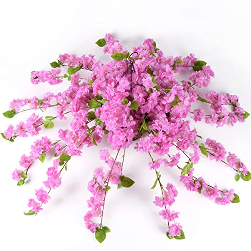 Artificial Flowers Hanging Basket with Peach Blossom Silk Vine Flowers for Outdoor/Indoor, Artificial Hanging Plant in Basket, Ivy Basket Artificial Hanging Plant for Patio Lawn Garden Decor (Purple) | The Storepaperoomates Retail Market - Fast Affordable Shopping