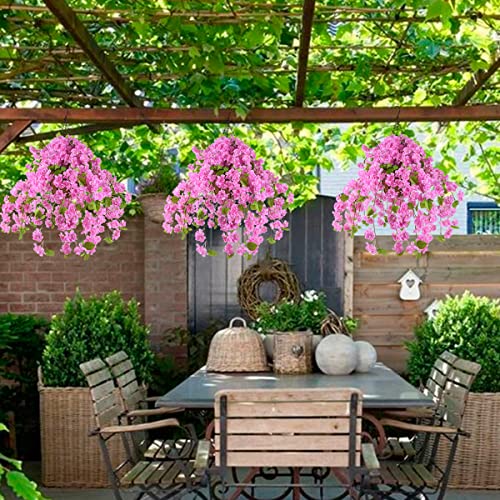 Artificial Flowers Hanging Basket with Peach Blossom Silk Vine Flowers for Outdoor/Indoor, Artificial Hanging Plant in Basket, Ivy Basket Artificial Hanging Plant for Patio Lawn Garden Decor (Purple) | The Storepaperoomates Retail Market - Fast Affordable Shopping