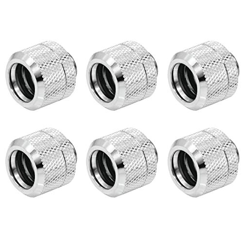 Dracaena 6 pack G1/4″ thread to 14mm outer diameter, Hard Tubing Compression Fitting with high body design for Computer water cooling system , Silver