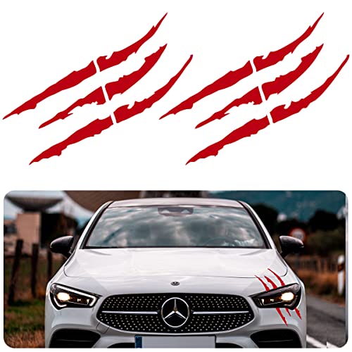 Blinglife 2 PCS paw Mark Decal Decoration, Claw Marks Car Decal, Waterproof and self Adhesive Vinyl car Exterior Accessories, Suitable for car Hood, Door, Bumper (red)