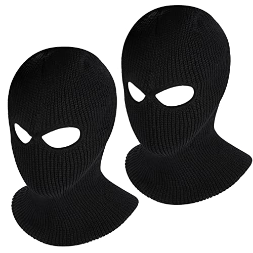 2 Pieces Ski Mask Knitted Full Face Cover Winter Balaclava Cycling Mask Warm Knit Beanie for Outdoor Sports (Black)