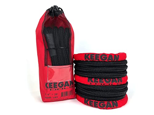 KEEGAN TOOLS 3/4″ x 20′ Kinetic Recovery Rope 16000lbs Breaking Strength Stretches Up to 30% in Length for Snowmobile, Off Road Rope for Jeep, Truck, Car, ATV, UTV, Tractor, Tow Strap, Recovery Strap