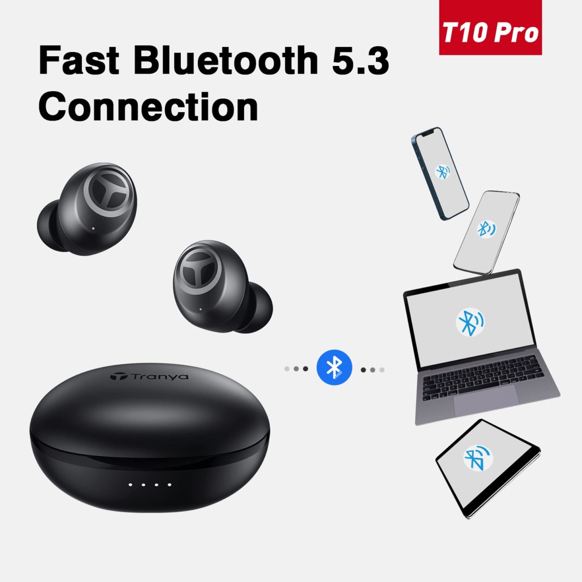TRANYA T10 Pro Wireless Earbuds Bluetooth 5.3, 12mm Driver with Premium Deep Bass, Wireless Charging, IPX7 Waterproof, Low-Latency Game Mode in Ear Headphones – Black | The Storepaperoomates Retail Market - Fast Affordable Shopping