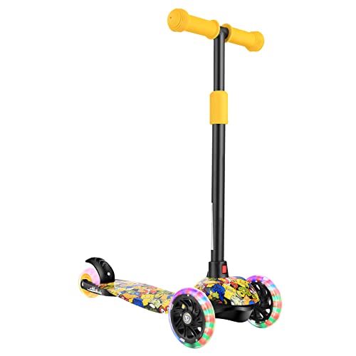 Hikole Scooters for Kids, 3 Wheel Scooter for Girls & Boys, Adjustable Height, Lean to Steer, Extra-Wide Deck, PU Light Up Wheels Scooter for 3-8 Years Old