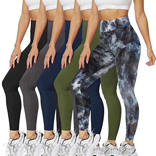 VALANDY 5 Pack High Waisted Leggings for Women Soft Slim Tummy Control Pants for Running Cycling Yoga Workout