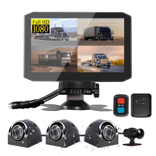 VSYSTO H7 4CH Truck Dash Camera 360 DVR Dash Cam Security Camera System Vehicle Backup Cameras 1080P Front Rear Side View 7.0” Monitor w/GPS IR Night Vision for RV Semi Truck Trailer Tractor 