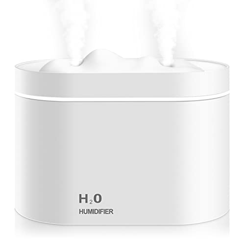 Mini Humidifier, 800ml Small Plant Humidifier, Portable Cool Mist Humidifiers for Bedroom, Personal Desk Humidifier for Baby Office Home, Auto Shut Off, Dual Nozzle Design, Super Quiet, White
