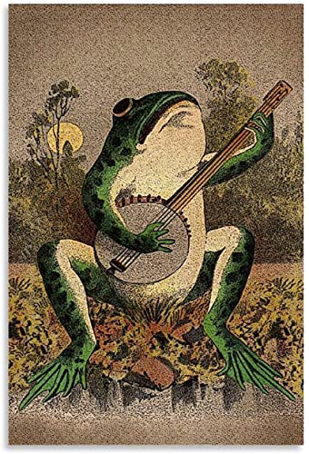SOONYO Arts Funny Bathroom Wall Art Frog Art Poster Canvas Painting Vintage Frog Illustration Aesthetic Pictures for Living Room Home Dorm Decoration 12x18inch Unframed