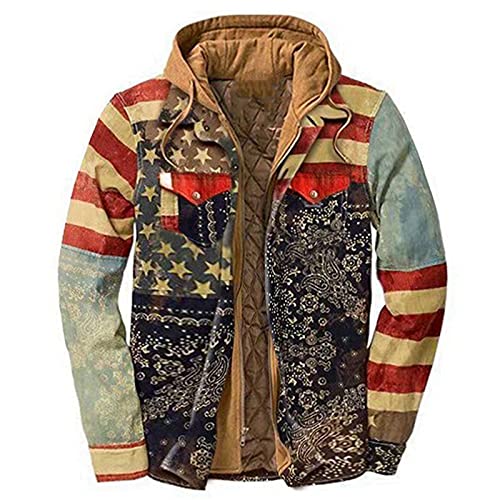 Burband Mens Warm Hooded Flannel Shirts Padded Jackets Zip Up Heavyweight Thermal Lined Button Down Varsity Jackets M-4XL, XX-Large