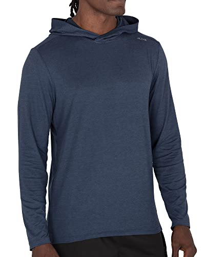 Alive Men’s Shirt with Hood Performance Long Sleeve Hooded Tshirt Lightweight Top Exercise Fishing Outdoor Clothes (Medium Slate HTHR)