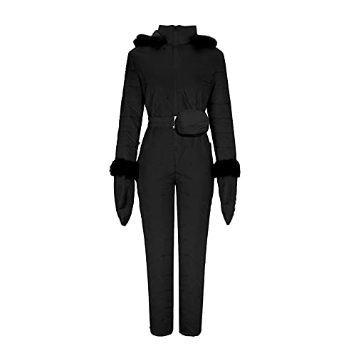WANYUE Onesies Ski Suits for Women One Piece Jumpsuits Winter Waterproof Snowsuit Removable Fur Collar Coat with Gloves&Bags Black | The Storepaperoomates Retail Market - Fast Affordable Shopping