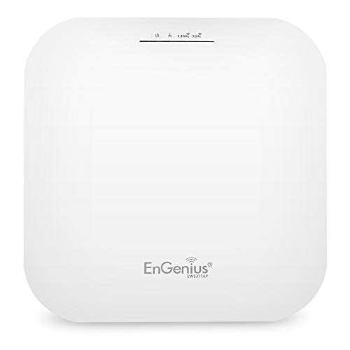 EnGenius EWS377AP WiFi 6 AX3600 4×4 Multi-Gigabit Access Point Features OFDMA, MU-MIMO, PoE+, WPA3, 2.5 Gbps Port, up to 1024 Client Devices, w/ EPA5006GAT Gigabit POE Adapter, 30W