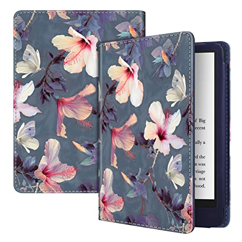 Fintie Folio Case for 6.8″ Kindle Paperwhite (11th Generation-2021) and Kindle Paperwhite Signature Edition – Book Style Vegan Leather Shockproof Cover with Auto Sleep/Wake, Blooming Hibiscus