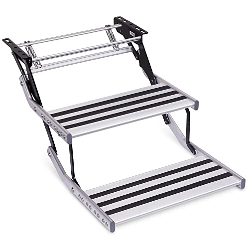 Hike Crew Manual RV Steps | Universal Two-Step Retractable Camper Platform with Easy Pull-Out Quick Lock Spring, Aluminum & Steel Construction, Anti-Slip Grips & Easy Bolt Assembly | 440 Lb. Capacity